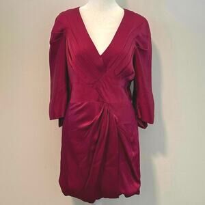 BCBGMaxazria Runway Berry Pink Pleated V-neck Mini Dress